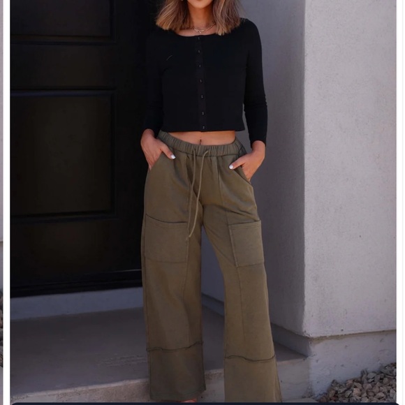 Magnolia Boutique Pants - Magnolia Boutique Casual Wide Leg Camo Green drawstring Pants~